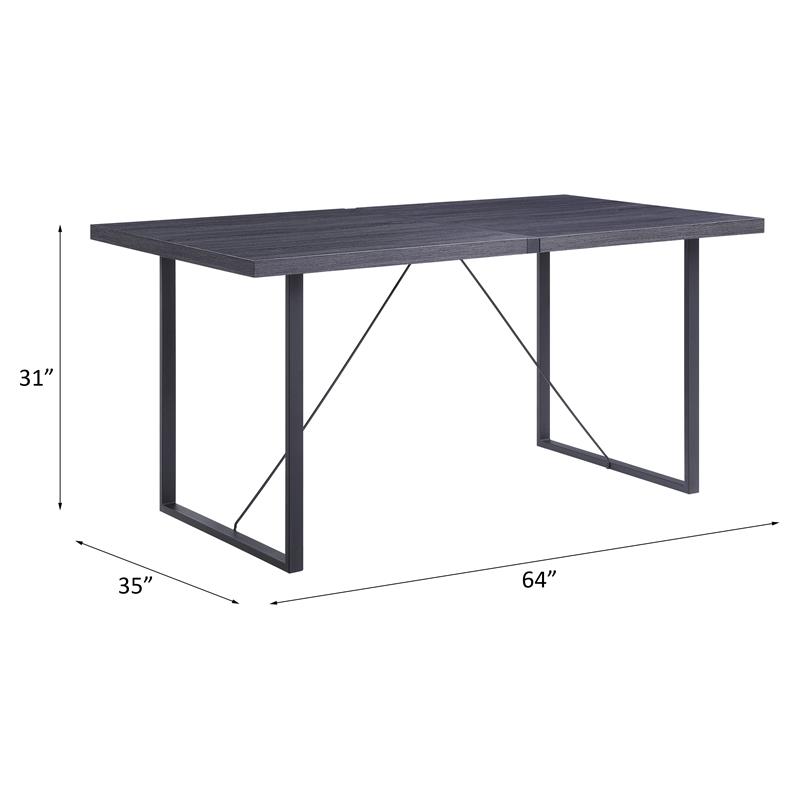 ACME Nakula Wooden Top Dinning Table with Sled Base in Gray Oak and Black