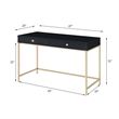 ACME Ottey Wooden 2-Drawer Writing Desk in Black High Gloss and Gold Finish