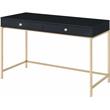 ACME Ottey Wooden 2-Drawer Writing Desk in Black High Gloss and Gold Finish
