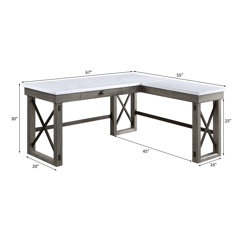 ACME Talmar Writing Desk with Lift Top in Marble Top and Weathered Gray Finish