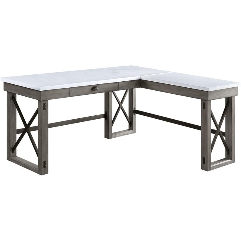 ACME Talmar Writing Desk with Lift Top in Marble Top and Weathered Gray Finish