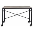 ACME Oklarth Wooden Top Writing Desk with Wheels in Rustic Oak and Black