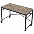 ACME Oklarth Wooden Top Writing Desk with Wheels in Rustic Oak and Black