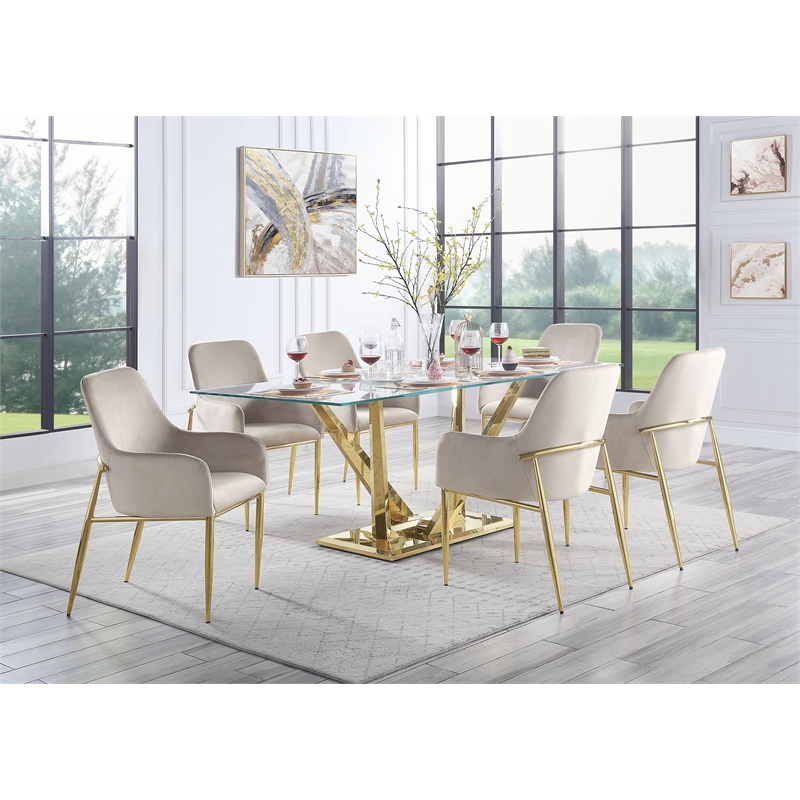 ACME Barnard Velvet Upholstery Side Chair in Gray and Mirrored Gold (Set of 2)