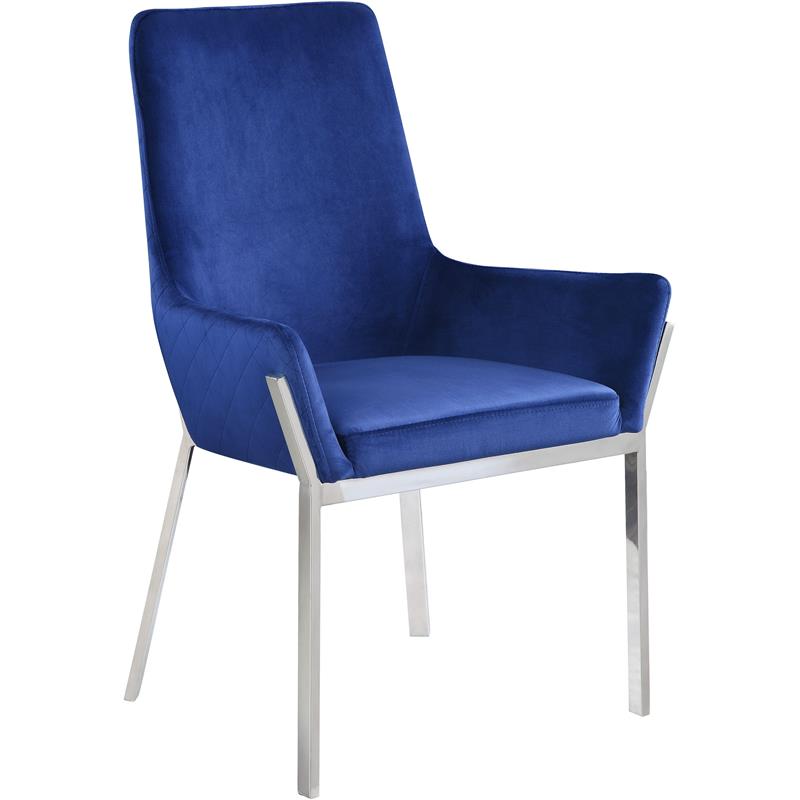 ACME Cambrie Velvet Upholstery Side Chair in Blue and Mirrored Silver (Set of 2)