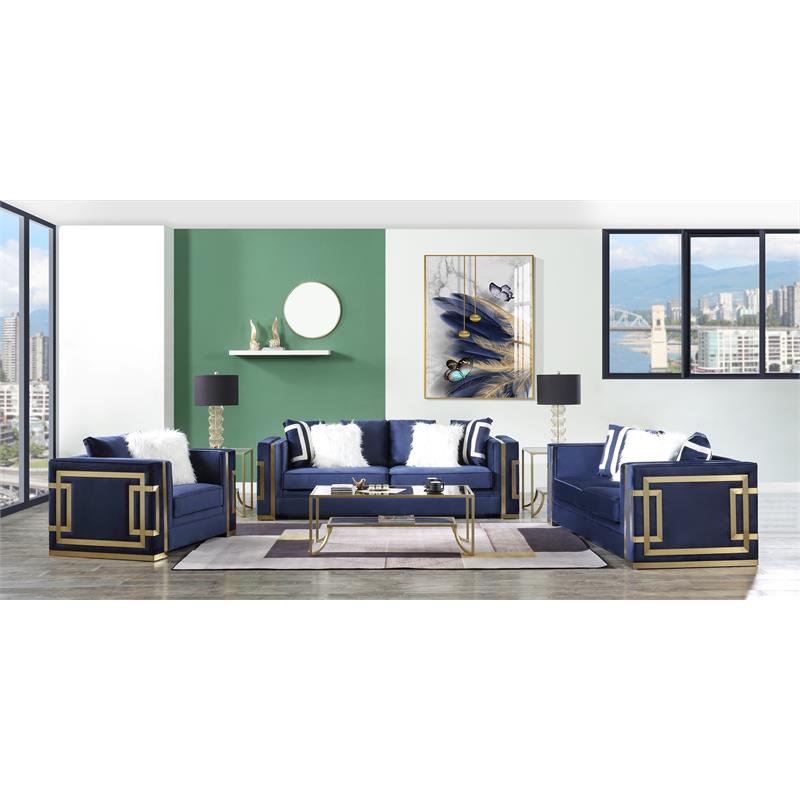 ACME Virrux Velvet Upholstery Chair with 2 Pillows in Blue and Gold