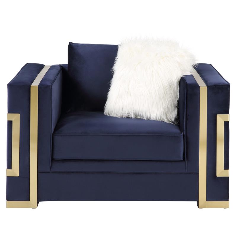 ACME Virrux Velvet Upholstery Chair with 2 Pillows in Blue and Gold