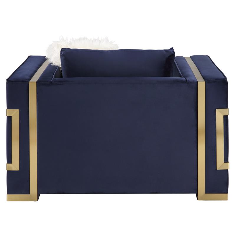 ACME Virrux Velvet Upholstery Chair with 2 Pillows in Blue and Gold