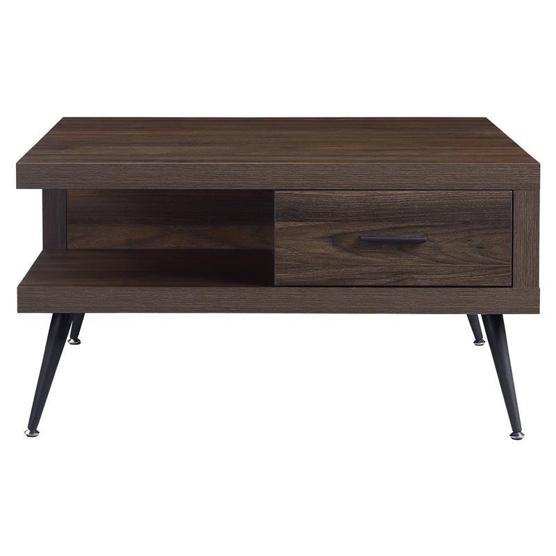 ACME Harel Wooden Coffee Table with Storage Drawer and Metal Legs in Walnut