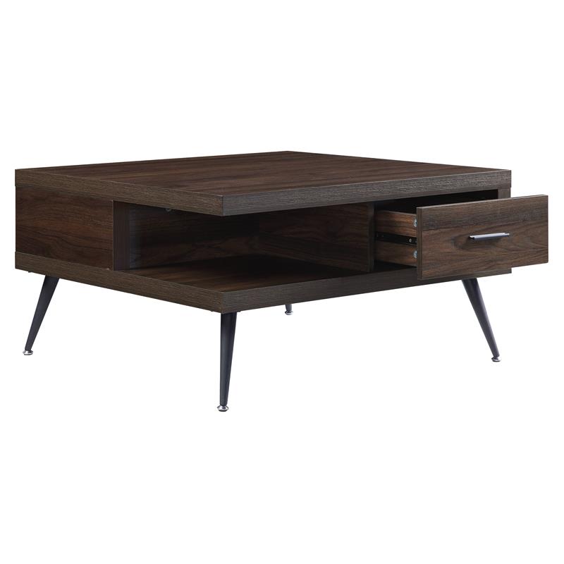 ACME Harel Wooden Coffee Table with Storage Drawer and Metal Legs in Walnut