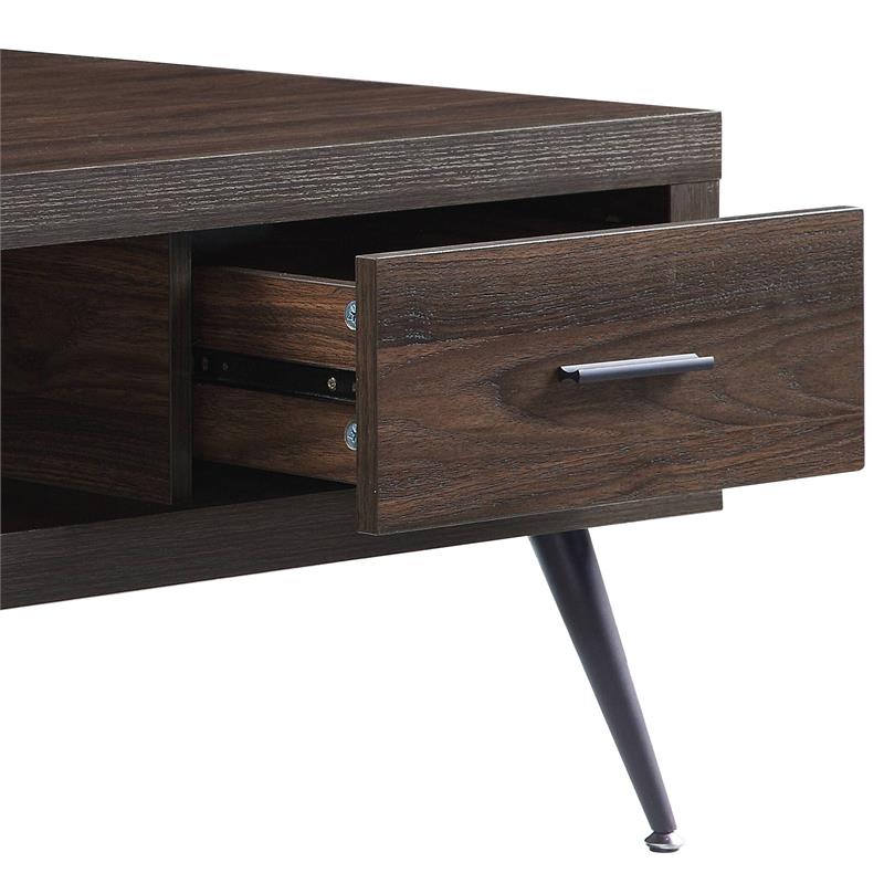 ACME Harel Wooden Coffee Table with Storage Drawer and Metal Legs in Walnut