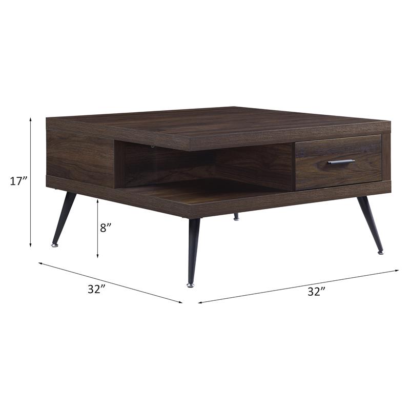 ACME Harel Wooden Coffee Table with Storage Drawer and Metal Legs in Walnut