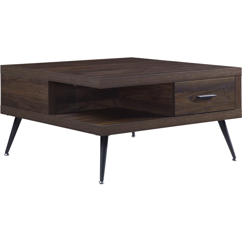 ACME Harel Wooden Coffee Table with Storage Drawer and Metal Legs in Walnut