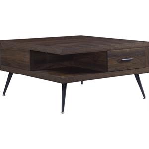 ACME Harel Wooden Coffee Table with Storage Drawer and Metal Legs in Walnut