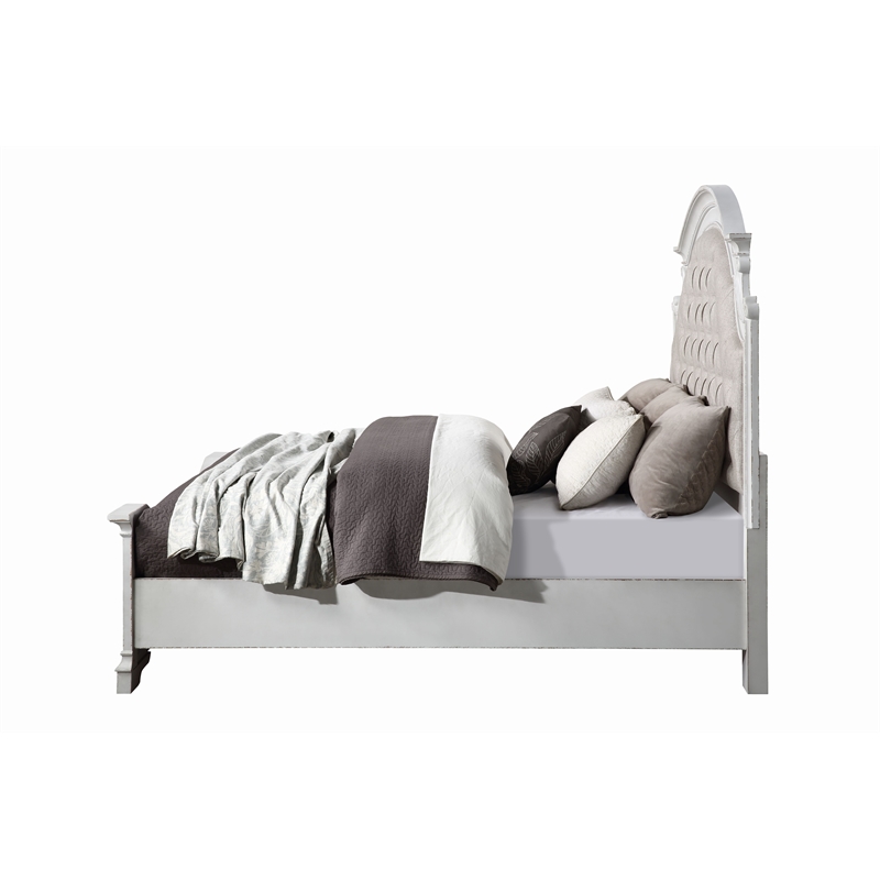 ACME Florian Tufted Upholstered Queen Panel Bed in Antique White
