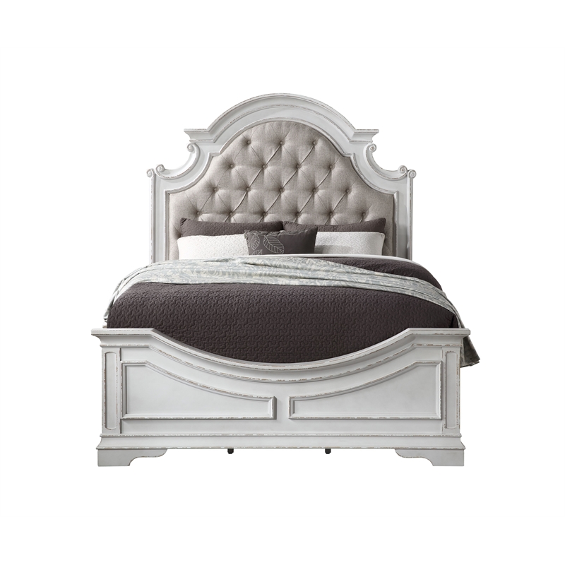 ACME Florian Tufted Upholstered Queen Panel Bed in Antique White