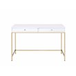 ACME Ottey 2-Drawer Vanity Desk with Metal Legs in White High Gloss and Gold