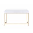 ACME Ottey 2-Drawer Vanity Desk with Metal Legs in White High Gloss and Gold