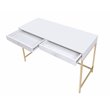 ACME Ottey 2-Drawer Vanity Desk with Metal Legs in White High Gloss and Gold
