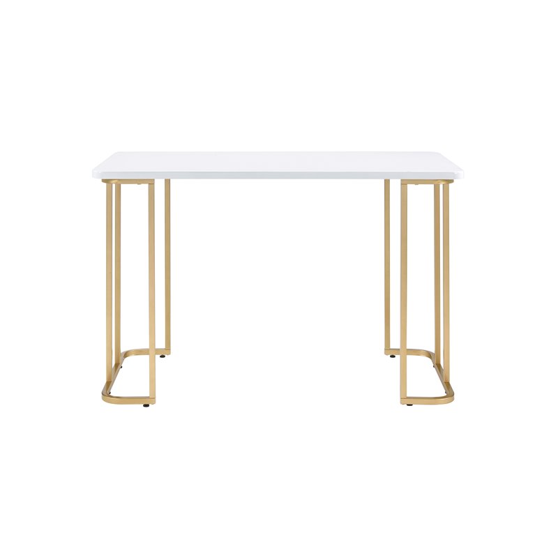 ACME Estie Vanity Desk with Metal Sled Base in White and Gold Finish