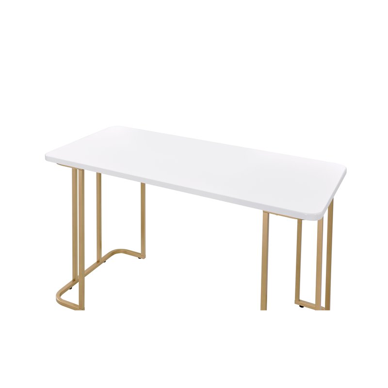 ACME Estie Vanity Desk with Metal Sled Base in White and Gold Finish