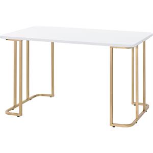 ACME Estie Vanity Desk with Metal Sled Base in White and Gold Finish