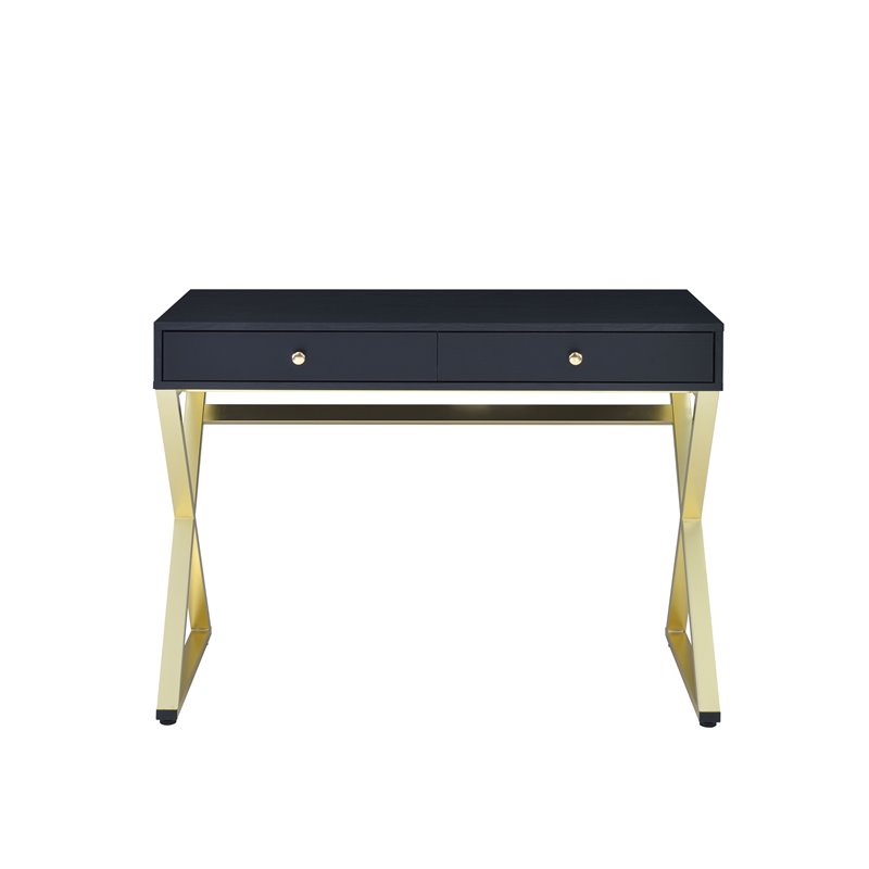 ACME Coleen 2-Drawer Wooden Vanity Desk in Black and Brass