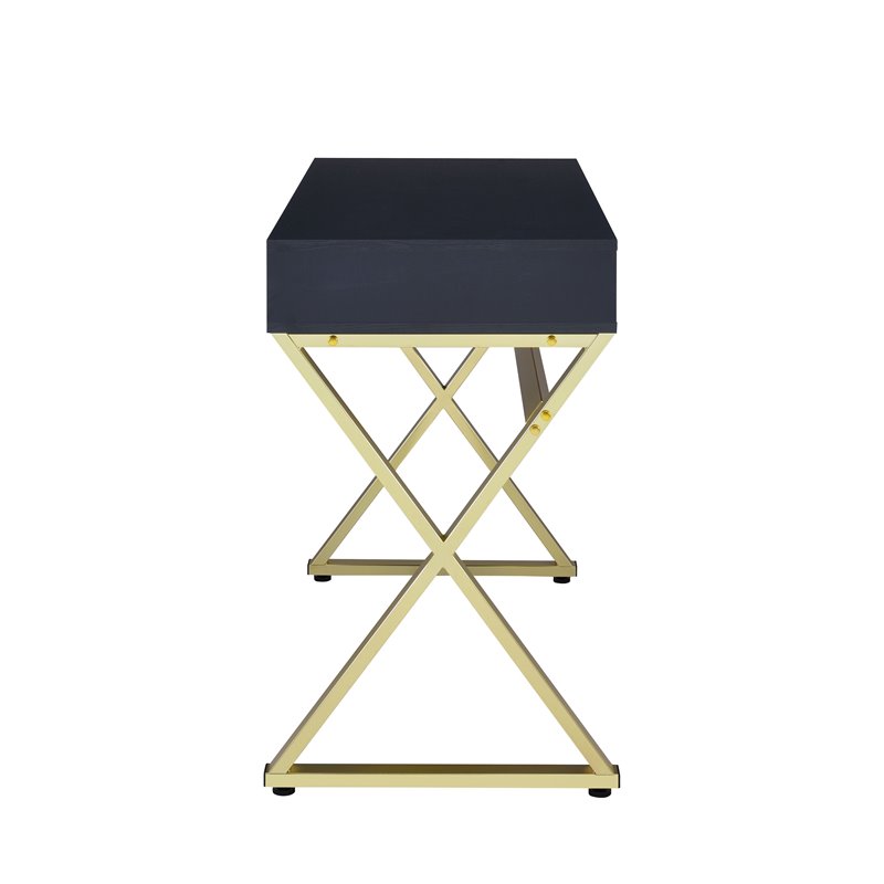 ACME Coleen 2-Drawer Wooden Vanity Desk in Black and Brass