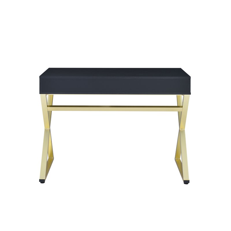 ACME Coleen 2-Drawer Wooden Vanity Desk in Black and Brass