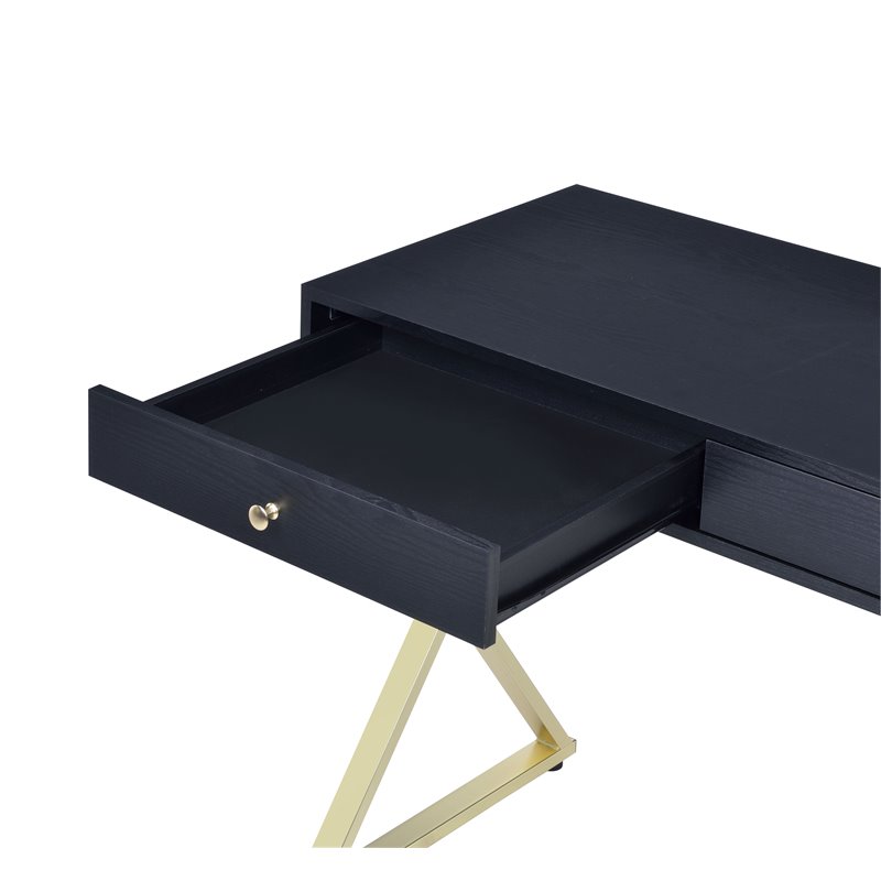 ACME Coleen 2-Drawer Wooden Vanity Desk in Black and Brass
