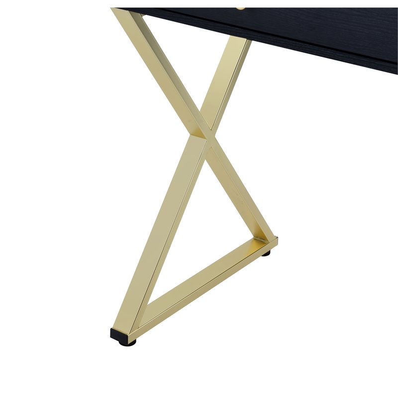 ACME Coleen 2-Drawer Wooden Vanity Desk in Black and Brass