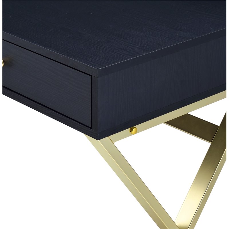 ACME Coleen 2-Drawer Wooden Vanity Desk in Black and Brass