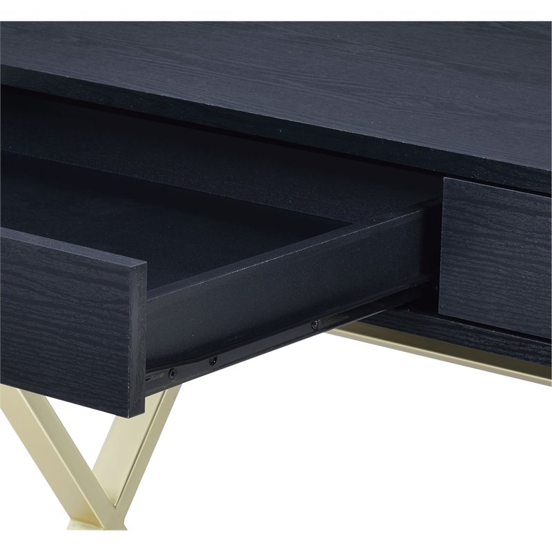 ACME Coleen 2-Drawer Wooden Vanity Desk in Black and Brass