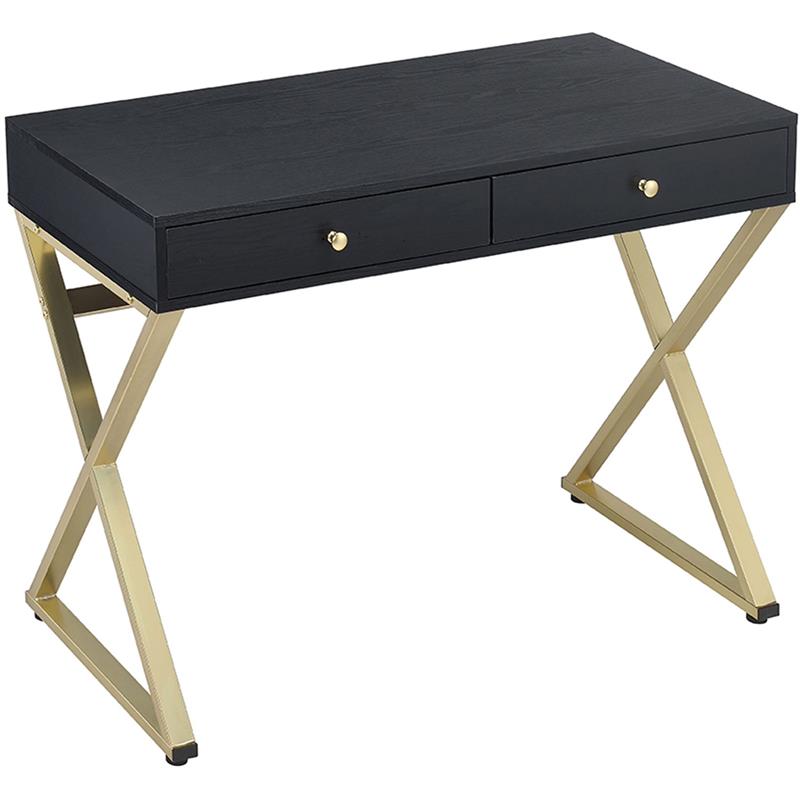 ACME Coleen 2-Drawer Wooden Vanity Desk in Black and Brass