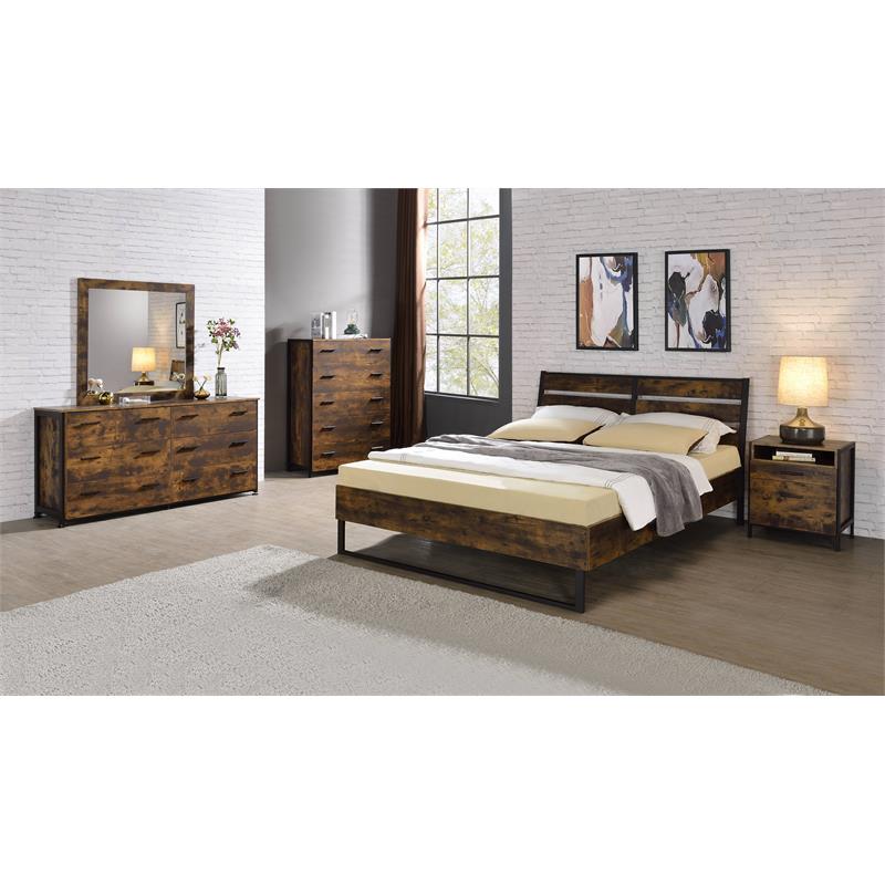 ACME Juvanth 6 Drawers Wooden Dresser with Metal Legs in Rustic Oak and Black