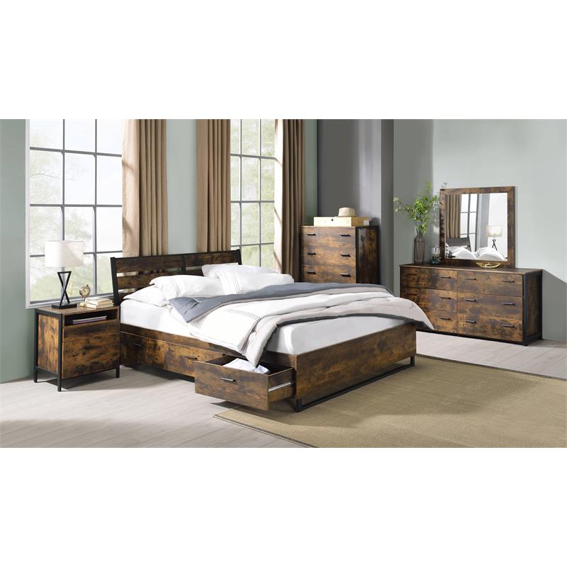ACME Juvanth 6 Drawers Wooden Dresser with Metal Legs in Rustic Oak and Black