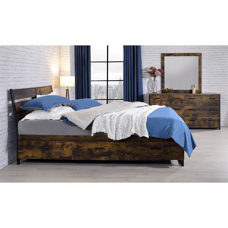 ACME Juvanth 6 Drawers Wooden Dresser with Metal Legs in Rustic Oak and Black