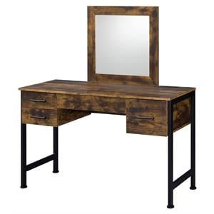 ACME Juvanth Wooden Vanity Desk and Mirror in Rustic Oak and Black