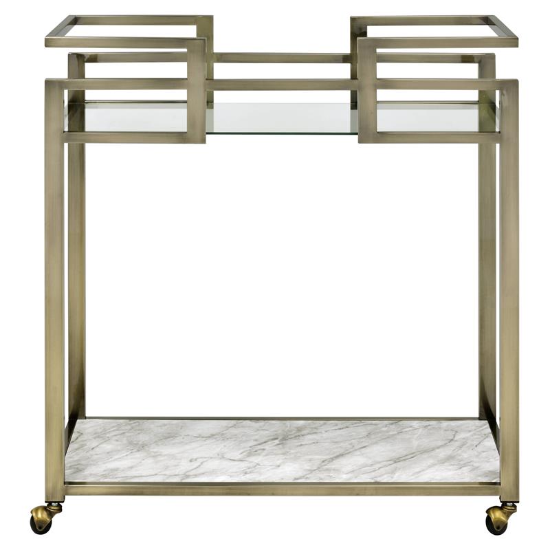 ACME Neilo Metal Frame Serving Cart with Glass Top Shelf in Clear and Wire Brass