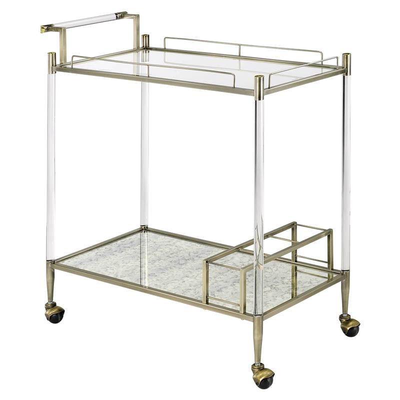 ACME Cirro Serving Cart with Metal Frame in Antique Mirror and Wire Brass