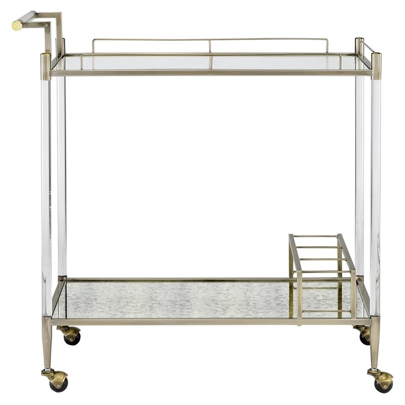 ACME Cirro Serving Cart with Metal Frame in Antique Mirror and Wire Brass