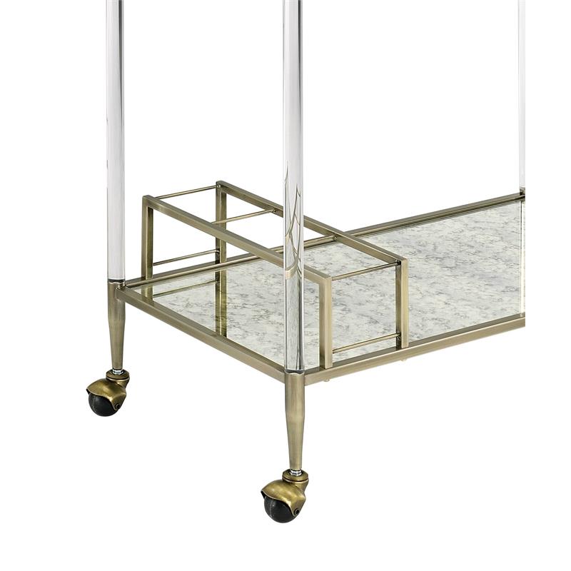 ACME Cirro Serving Cart with Metal Frame in Antique Mirror and Wire Brass