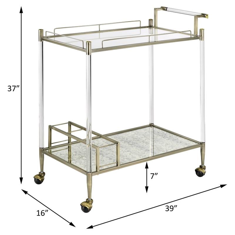 ACME Cirro Serving Cart with Metal Frame in Antique Mirror and Wire Brass