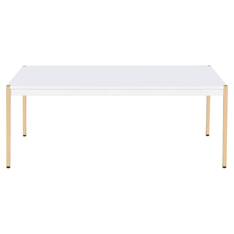 ACME Otrac Wooden Rectangle Top Coffee Table in White and Gold