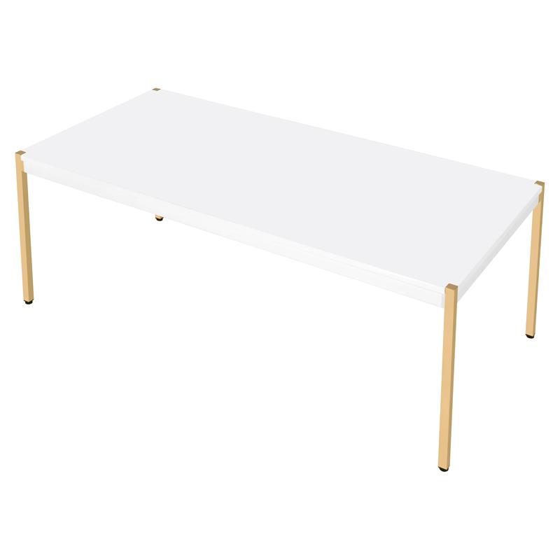 ACME Otrac Wooden Rectangle Top Coffee Table in White and Gold