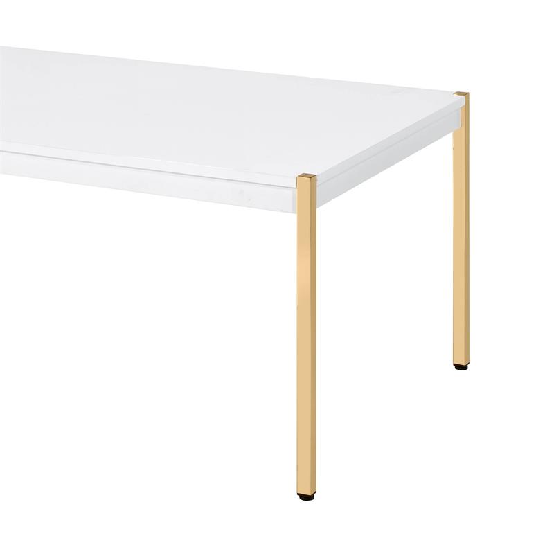ACME Otrac Wooden Rectangle Top Coffee Table in White and Gold