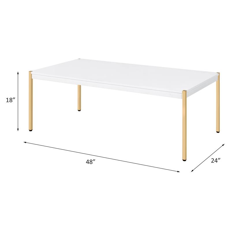 ACME Otrac Wooden Rectangle Top Coffee Table in White and Gold