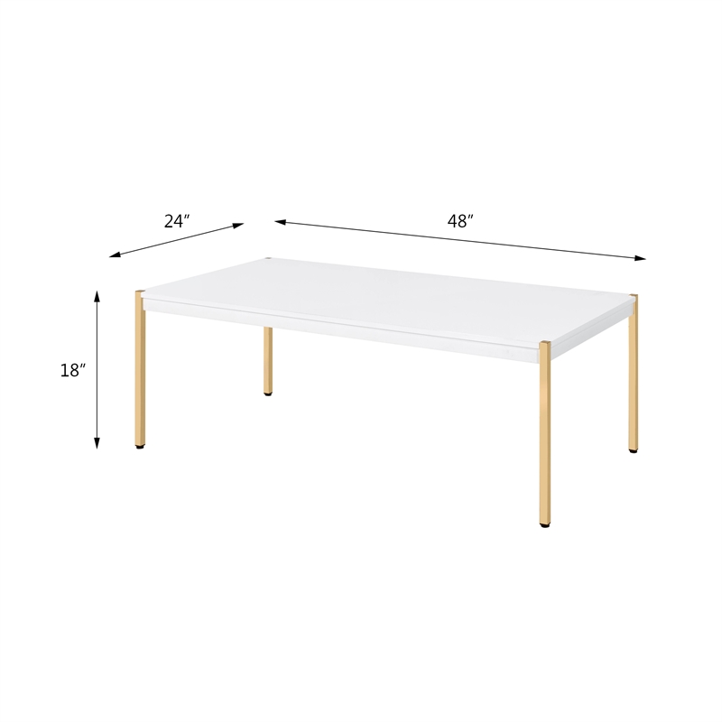 ACME Otrac Wooden Rectangle Top Coffee Table in White and Gold