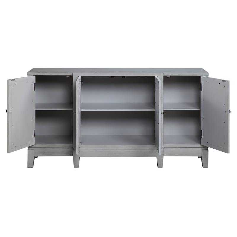 ACME Magdi Wooden Console Table with 4 Mirrored Doors in Antique Gray