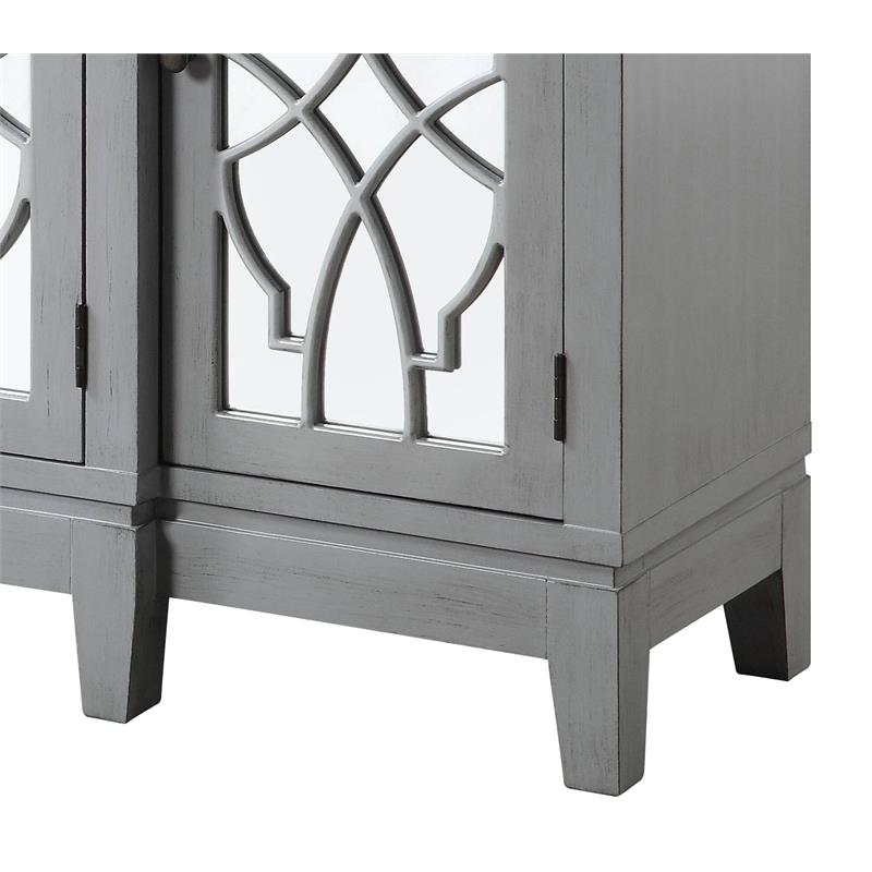 ACME Magdi Wooden Console Table with 4 Mirrored Doors in Antique Gray